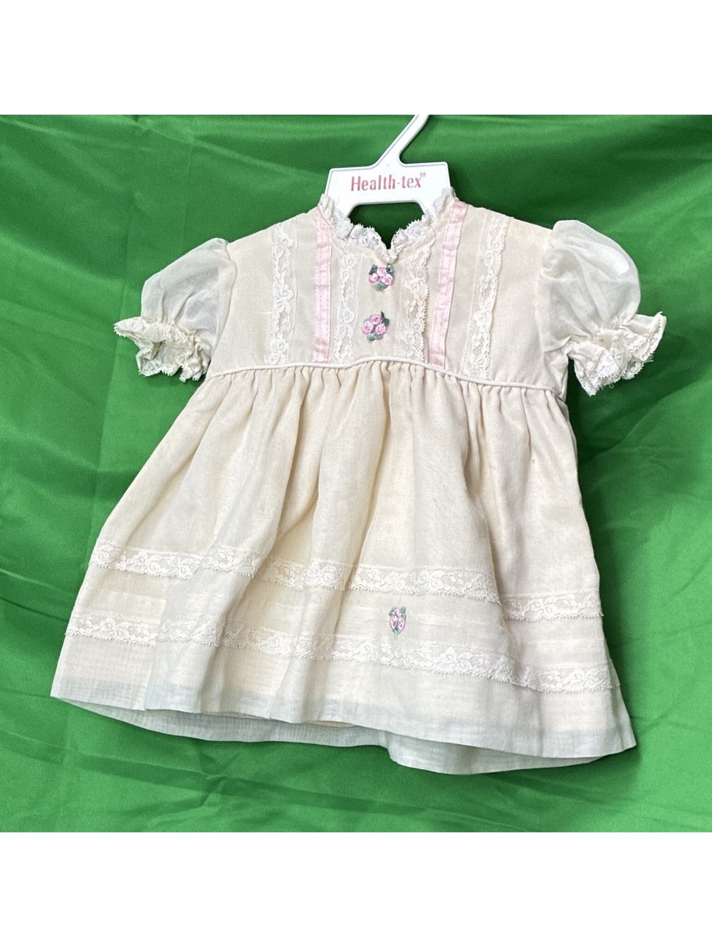 Peaches 'N Cream Girls 9 Mo Ivory Lace Embroidered Puff Sleeve A-Line Dress-0062